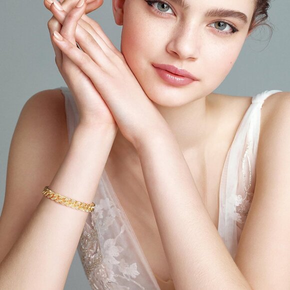 14K Gold Chunky Cuban Link Bracelets Women Men Non Tarnish Stylish Jewelry - Picture 3 of 8